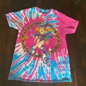 Vintage Yu-Gi-Oh Dark Magician Girl Tie Dye Graphic T-Shirt 90s Pink Blue Small